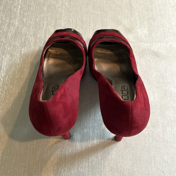 Moda Two Tone Red Heel Open Peep Toe Suede Patent Leather Pumps Sz 8 Womens - Picture 10 of 14